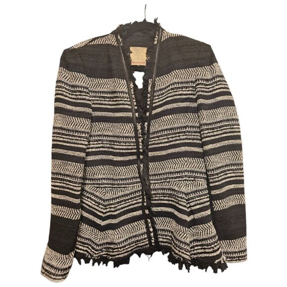 REBECCA TAYLOR Black/White Peplum Tweed Jacket - Size 8 - Picture 1 of 7